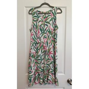 Tommy Bahama Flounce Darcy Dress White Green Pink Sleeveless Sundress Large